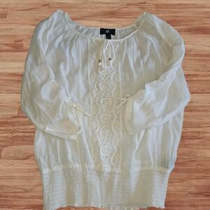 IZ BYER Size L White Lace Detail Women's Top